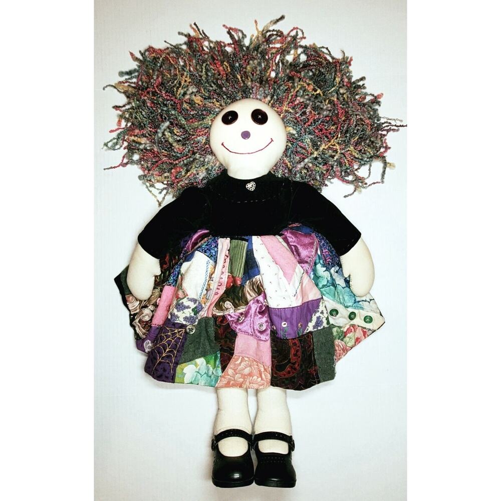 Vintage 22" Raggedy Ann Style Doll w/ Patchwork Dress Handmade & Hand Sewn EUC